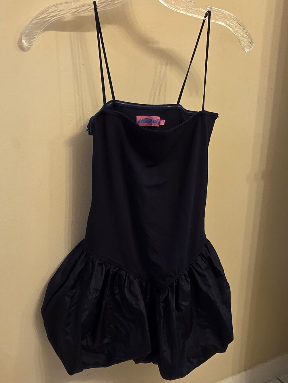 Edikted Navy Blue Bubble-Hem Spaghetti Strap Dress